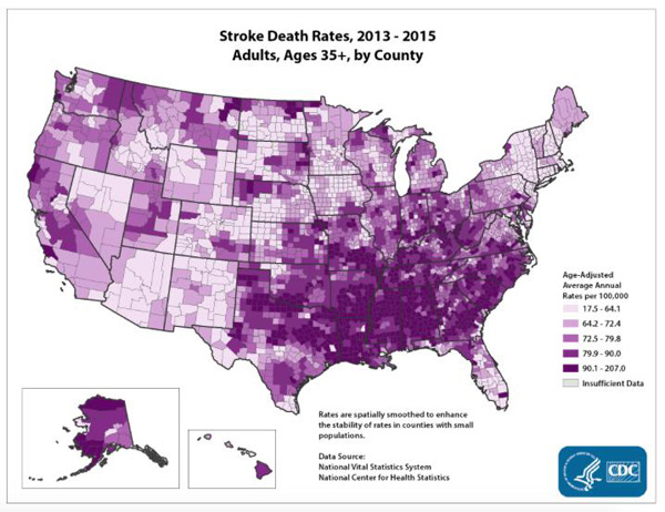 Map: Stroke Death Rates - USA