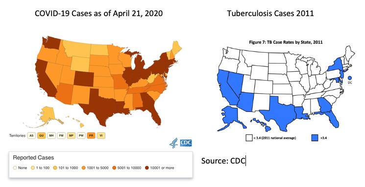 Map: Covid vs Tuberculosis