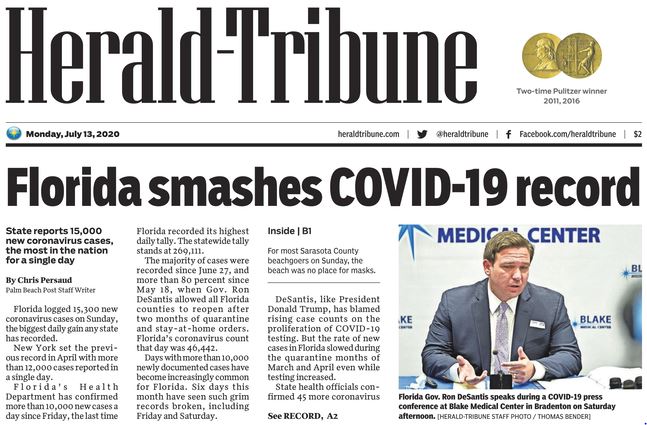 Newspaper: Florida Smashes COVID-19 record