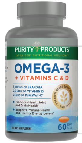 Bottle: Omega-3 + Vitamins C and D by Purity Products